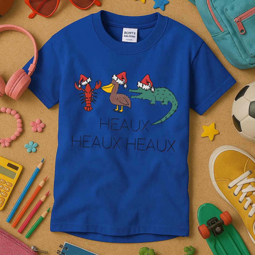Heaux Heaux Heaux Funny Louisiana Cajun Christmas Holiday Kids T-Shirt