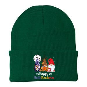 Happy HalloThanksMas Halloween Thanksgiving Christmas Gnomes Knit Cap Winter Beanie