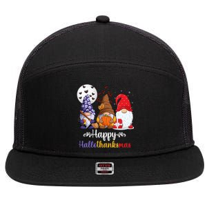 Happy HalloThanksMas Halloween Thanksgiving Christmas Gnomes 7 Panel Mesh Trucker Snapback Hat