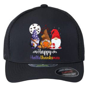 Happy HalloThanksMas Halloween Thanksgiving Christmas Gnomes Flexfit Unipanel Trucker Cap