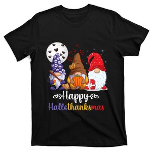 Happy HalloThanksMas Halloween Thanksgiving Christmas Gnomes T-Shirt