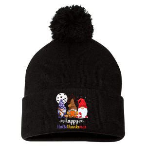 Happy HalloThanksMas Halloween Thanksgiving Christmas Gnomes Pom Pom 12in Knit Beanie