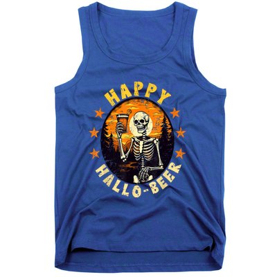 Halloween Happy HalloBeer Vintage Skeleton Drinking Beer Tank Top