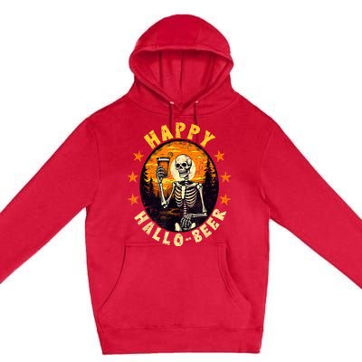 Halloween Happy HalloBeer Vintage Skeleton Drinking Beer Premium Pullover Hoodie