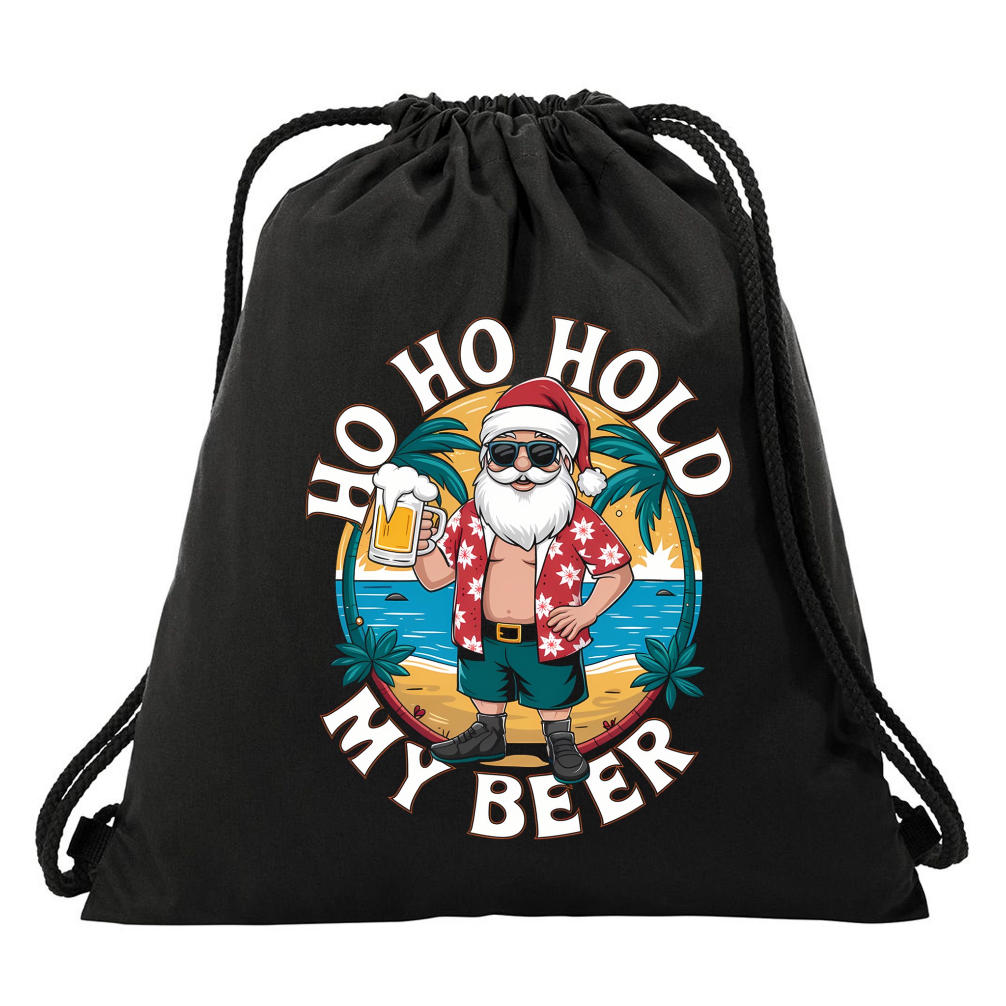 Ho Ho Hold My Beer Ing Santa Christmas In July Xmas Gift Drawstring Bag