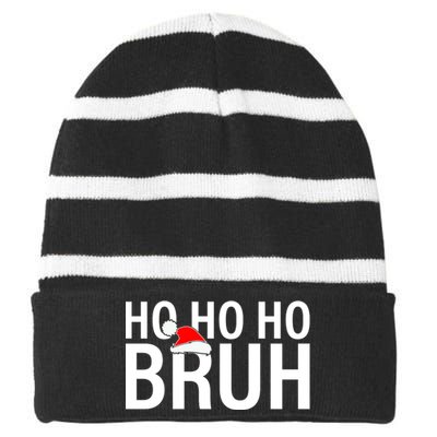 Ho Ho Ho Bruh Santa Hat Funny Christmas Striped Beanie with Solid Band