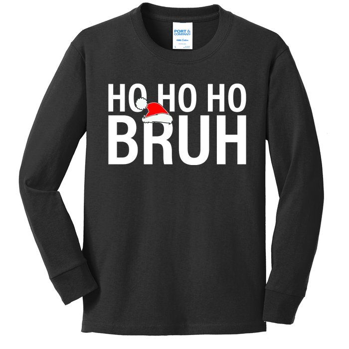 Ho Ho Ho Bruh Santa Hat Funny Christmas Kids Long Sleeve Shirt