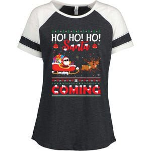 Ho Ho Ho Santa Claus Is Coming Ugly Christmas Print Meaningful Gift Enza Ladies Jersey Colorblock Tee