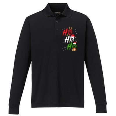 Ho Ho Ho Paw Christmas Funny Dog Lover Gifts For Xmas Performance Long Sleeve Polo