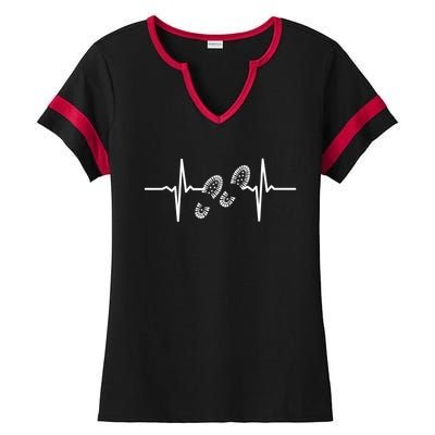 Heartbeat Heartline Hiking Mountain Boots Valentine's Day Funny Gift Ladies Halftime Notch Neck Tee