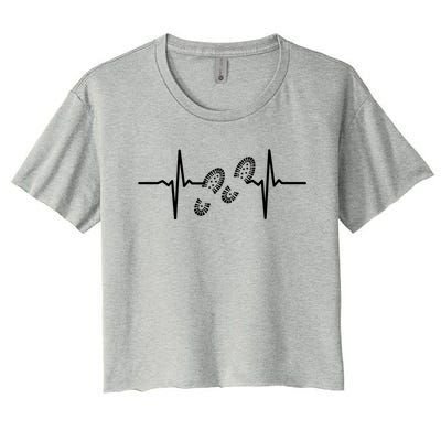 Heartbeat Heartline Hiking Mountain Boots Valentine's Day Funny Gift Women's Crop Top Tee