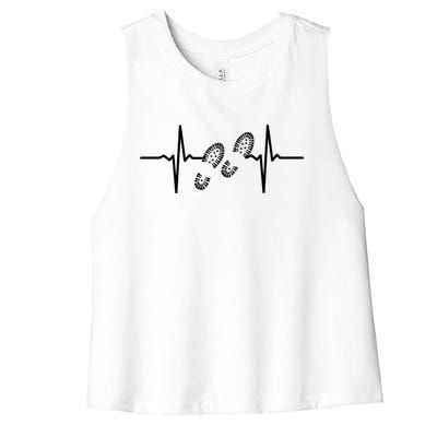 Heartbeat Heartline Hiking Mountain Boots Valentine's Day Funny Gift Women's Racerback Cropped Tank