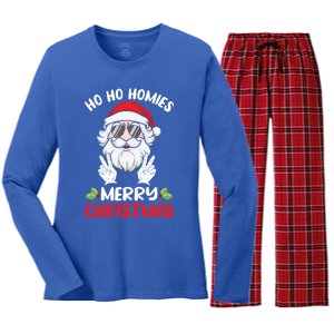 Ho Ho Homies Merry Christmas Cool Santa Claus Christmas Love Gift Women's Long Sleeve Flannel Pajama Set 