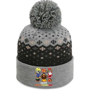 Happy Hallothanksmas Halloween Thanksgiving Christmas The Baniff Cuffed Pom Beanie