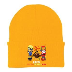 Happy Hallothanksmas Halloween Thanksgiving Christmas Knit Cap Winter Beanie