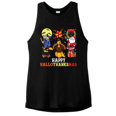 Happy Hallothanksmas Halloween Thanksgiving Christmas Ladies PosiCharge Tri-Blend Wicking Tank