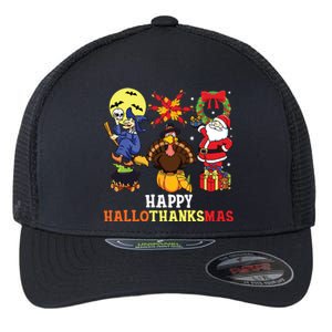 Happy Hallothanksmas Halloween Thanksgiving Christmas Flexfit Unipanel Trucker Cap