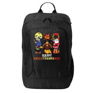 Happy Hallothanksmas Halloween Thanksgiving Christmas City Backpack