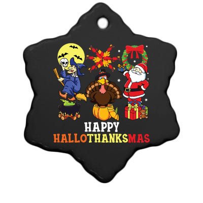 Happy Hallothanksmas Halloween Thanksgiving Christmas Ceramic Star Ornament