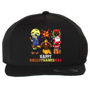 Happy Hallothanksmas Halloween Thanksgiving Christmas Wool Snapback Cap