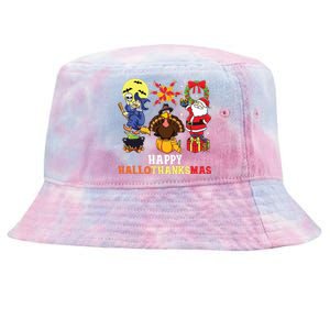 Happy Hallothanksmas Halloween Thanksgiving Christmas Tie-Dyed Bucket Hat