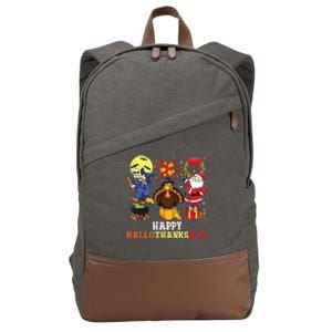 Happy Hallothanksmas Halloween Thanksgiving Christmas Cotton Canvas Backpack