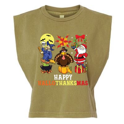 Happy Hallothanksmas Halloween Thanksgiving Christmas Garment-Dyed Women's Muscle Tee