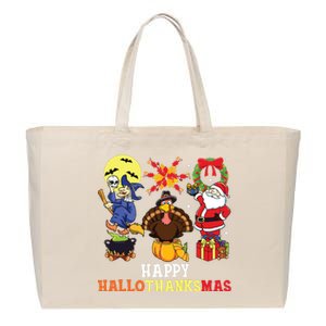 Happy Hallothanksmas Halloween Thanksgiving Christmas Cotton Canvas Jumbo Tote