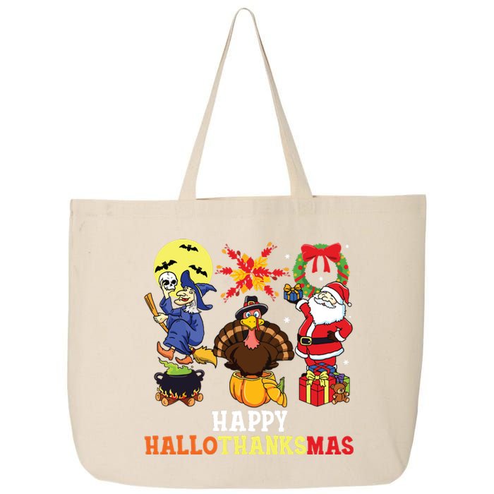 Happy Hallothanksmas Halloween Thanksgiving Christmas 25L Jumbo Tote