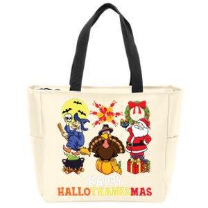 Happy Hallothanksmas Halloween Thanksgiving Christmas Zip Tote Bag