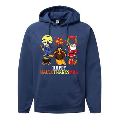 Happy Hallothanksmas Halloween Thanksgiving Christmas Performance Fleece Hoodie