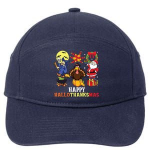 Happy Hallothanksmas Halloween Thanksgiving Christmas 7-Panel Snapback Hat