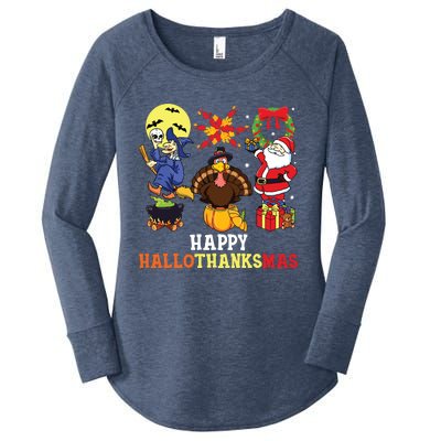 Happy Hallothanksmas Halloween Thanksgiving Christmas Women's Perfect Tri Tunic Long Sleeve Shirt