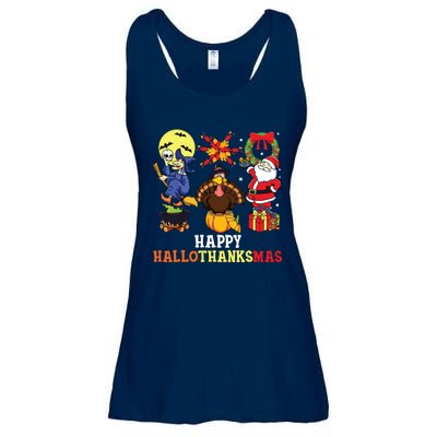 Happy Hallothanksmas Halloween Thanksgiving Christmas Ladies Essential Flowy Tank