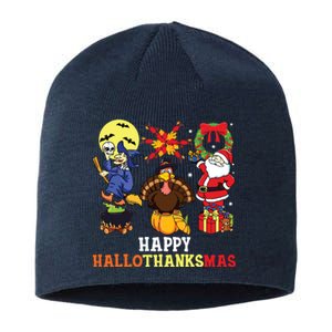 Happy Hallothanksmas Halloween Thanksgiving Christmas Sustainable Beanie