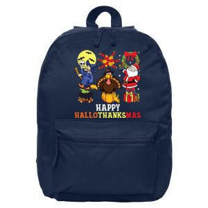 Happy Hallothanksmas Halloween Thanksgiving Christmas 16 in Basic Backpack