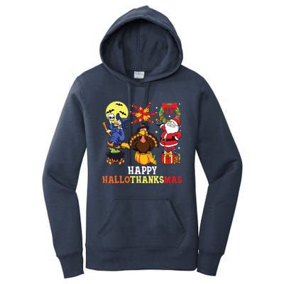 Happy Hallothanksmas Halloween Thanksgiving Christmas Women's Pullover Hoodie