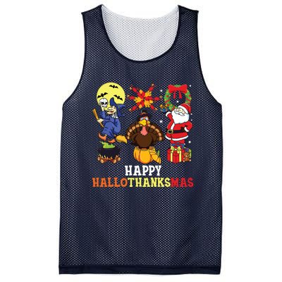 Happy Hallothanksmas Halloween Thanksgiving Christmas Mesh Reversible Basketball Jersey Tank