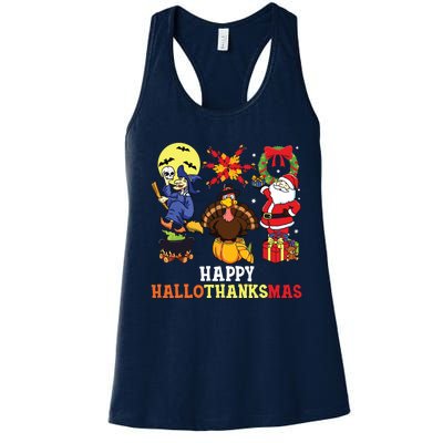 Happy Hallothanksmas Halloween Thanksgiving Christmas Women's Racerback Tank