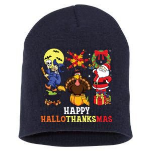 Happy Hallothanksmas Halloween Thanksgiving Christmas Short Acrylic Beanie