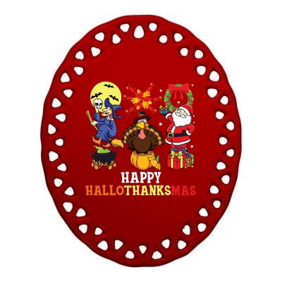 Happy Hallothanksmas Halloween Thanksgiving Christmas Ceramic Oval Ornament