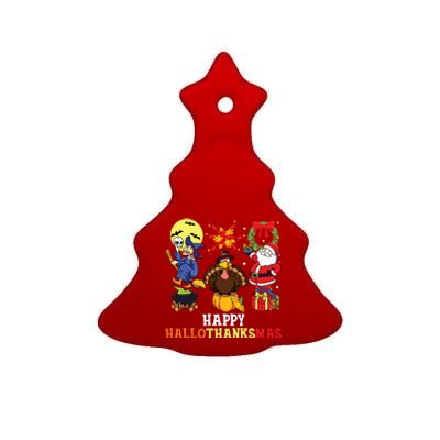 Happy Hallothanksmas Halloween Thanksgiving Christmas Ceramic Tree Ornament