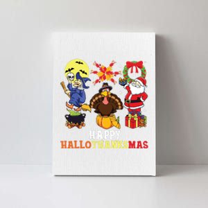 Happy Hallothanksmas Halloween Thanksgiving Christmas Canvas