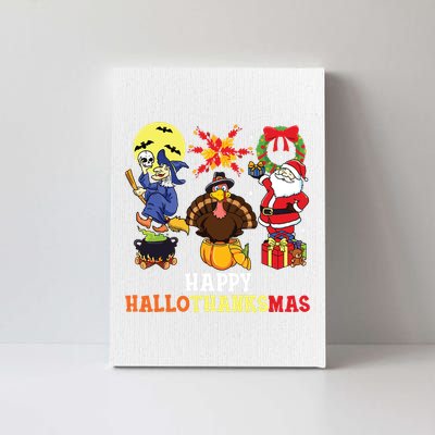 Happy Hallothanksmas Halloween Thanksgiving Christmas Canvas