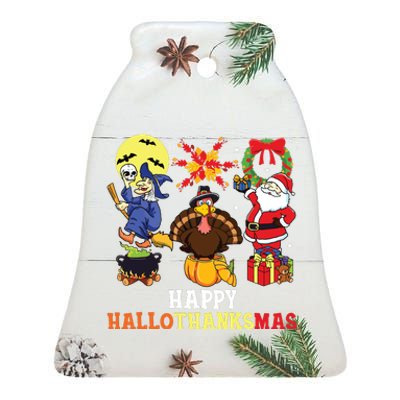 Happy Hallothanksmas Halloween Thanksgiving Christmas Ceramic Bell Ornament