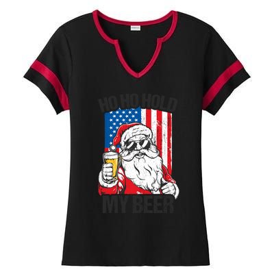 Ho Ho Hold My Beer Santa Beer Christmas In July Gift Ladies Halftime Notch Neck Tee