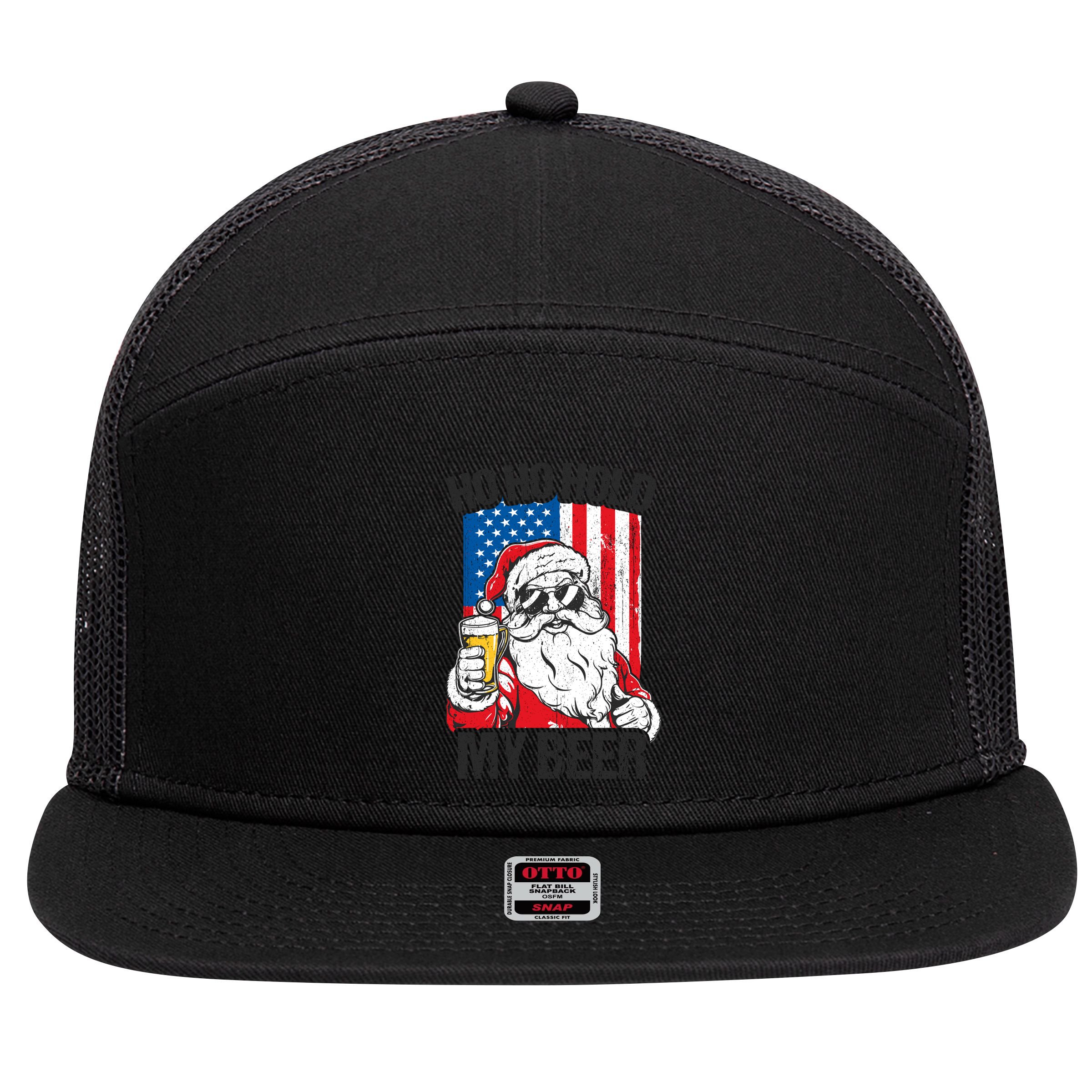 Ho Ho Hold My Beer Santa Beer Christmas In July Gift 7 Panel Mesh Trucker Snapback Hat