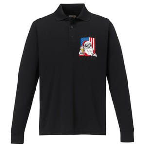 Ho Ho Hold My Beer Santa Beer Christmas In July Gift Performance Long Sleeve Polo