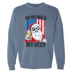 Ho Ho Hold My Beer Santa Beer Christmas In July Gift Garment-Dyed Sweatshirt