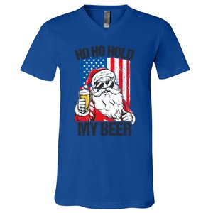 Ho Ho Hold My Beer Santa Beer Christmas In July Gift V-Neck T-Shirt